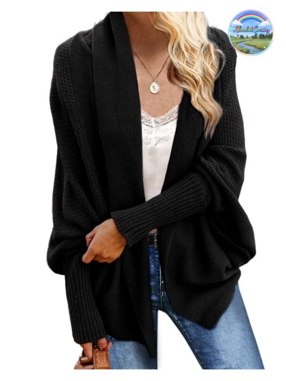Women's Oversized Batwing Cable Knit Wrap Cardigan Sweater
